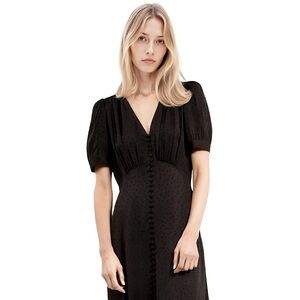 The Kooples Black V-neck Button Front Short Sleeves Tie Back Maxi Dress - NWT!